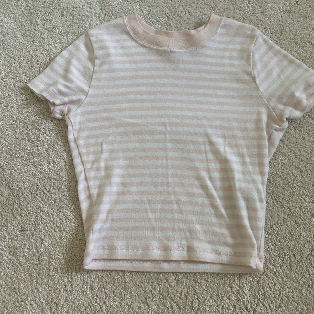 Hollister Pink and White Striped Short Sleeve Tee